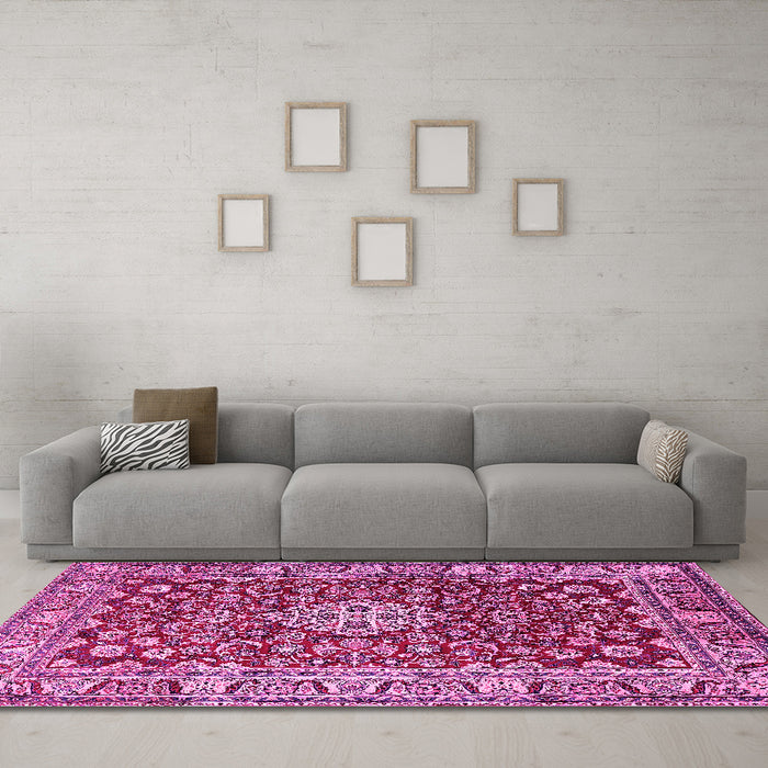 Machine Washable Persian Pink Traditional Rug in a Living Room, wshtr243pnk