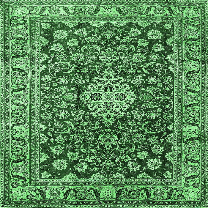 Square Machine Washable Persian Emerald Green Traditional Area Rugs, wshtr243emgrn