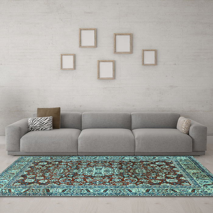 Machine Washable Persian Light Blue Traditional Rug in a Living Room, wshtr243lblu