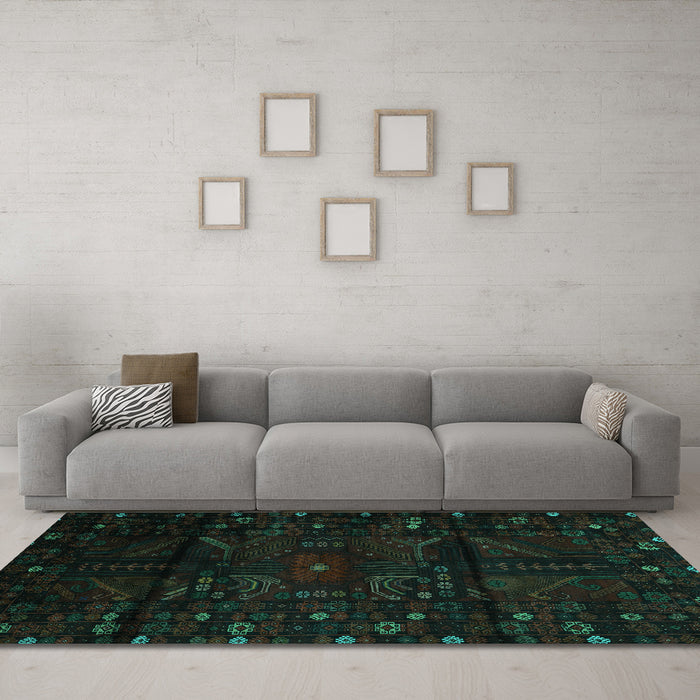 Machine Washable Persian Turquoise Traditional Area Rugs in a Living Room,, wshtr2440turq