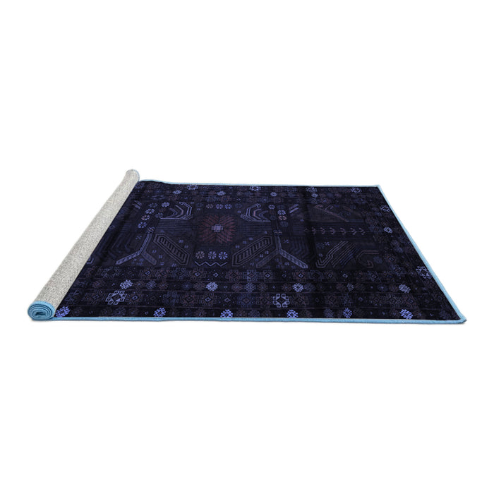 Sideview of Machine Washable Persian Blue Traditional Rug, wshtr2440blu