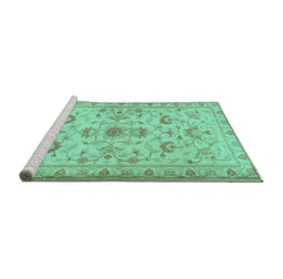 Sideview of Machine Washable Persian Turquoise Traditional Area Rugs, wshtr2442turq