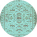 Round Machine Washable Persian Light Blue Traditional Rug, wshtr2442lblu