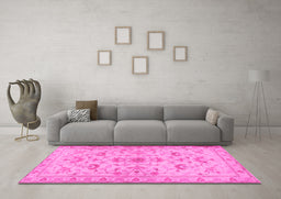 Machine Washable Persian Pink Traditional Rug in a Living Room, wshtr2442pnk