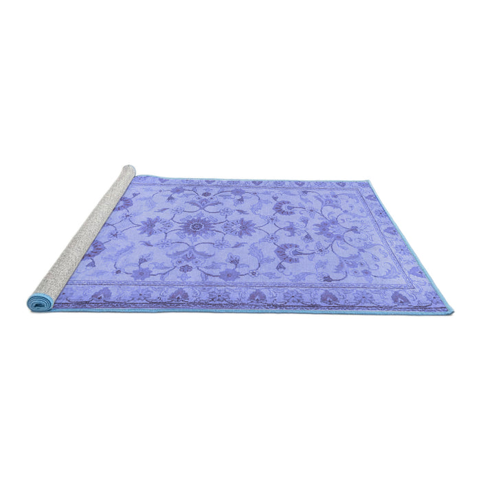 Sideview of Machine Washable Persian Blue Traditional Rug, wshtr2442blu