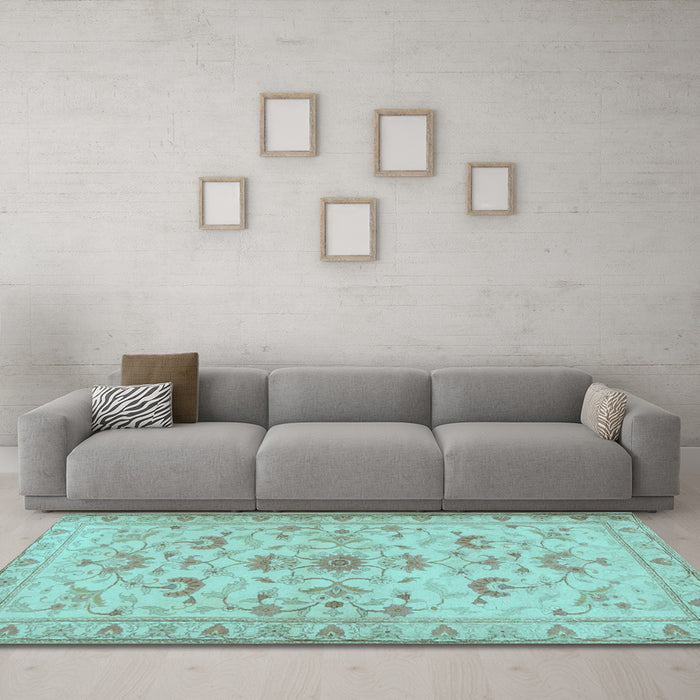 Machine Washable Persian Light Blue Traditional Rug in a Living Room, wshtr2442lblu