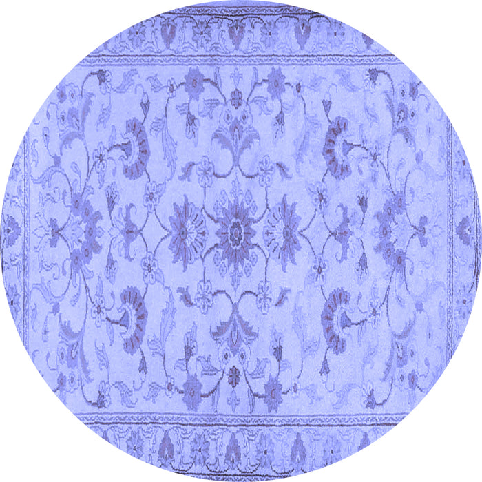 Round Machine Washable Persian Blue Traditional Rug, wshtr2442blu