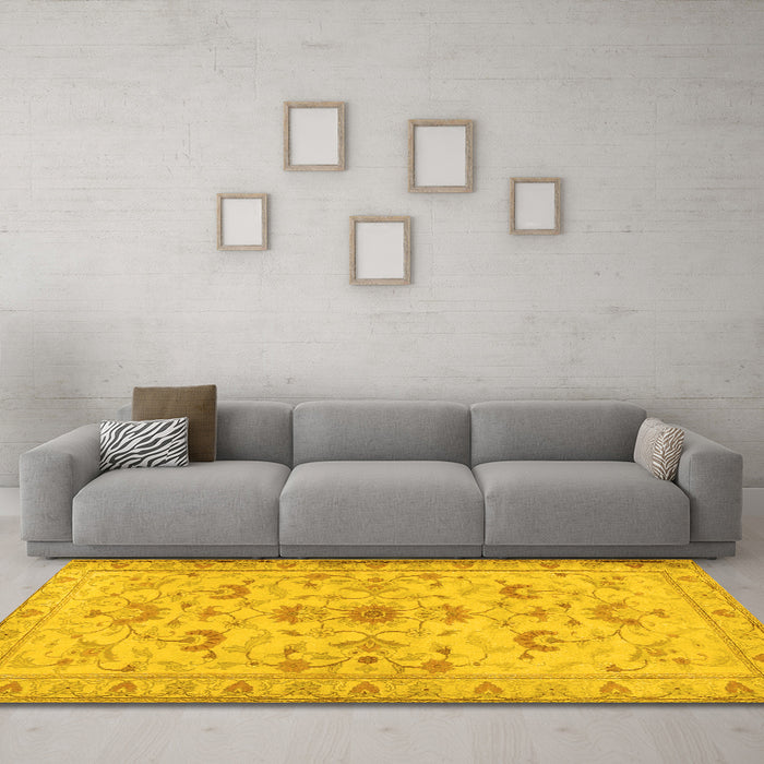 Machine Washable Persian Yellow Traditional Rug in a Living Room, wshtr2442yw