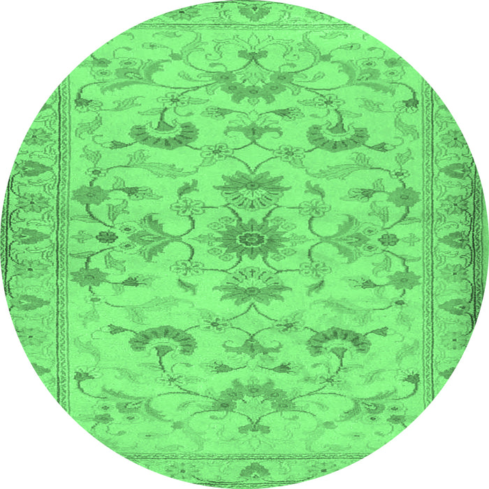 Round Machine Washable Persian Emerald Green Traditional Area Rugs, wshtr2442emgrn