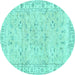 Round Persian Turquoise Traditional Rug, tr2443turq