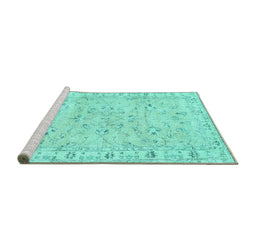 Sideview of Machine Washable Persian Turquoise Traditional Area Rugs, wshtr2443turq