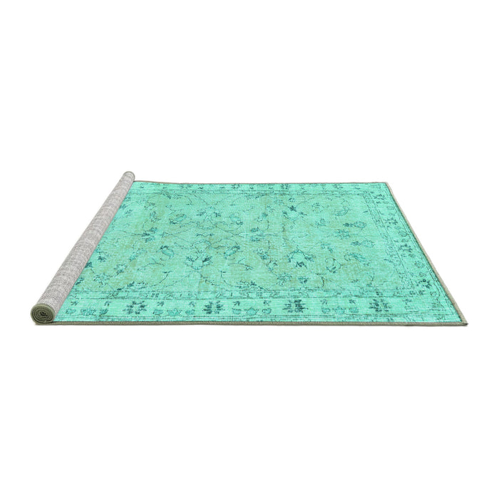 Sideview of Machine Washable Persian Turquoise Traditional Area Rugs, wshtr2443turq