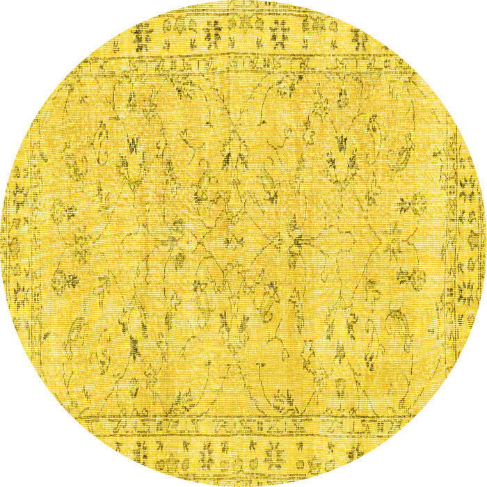 Round Machine Washable Persian Yellow Traditional Rug, wshtr2443yw