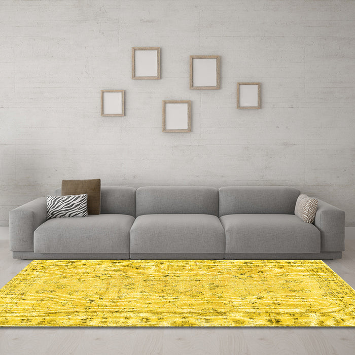 Machine Washable Persian Yellow Traditional Rug in a Living Room, wshtr2443yw