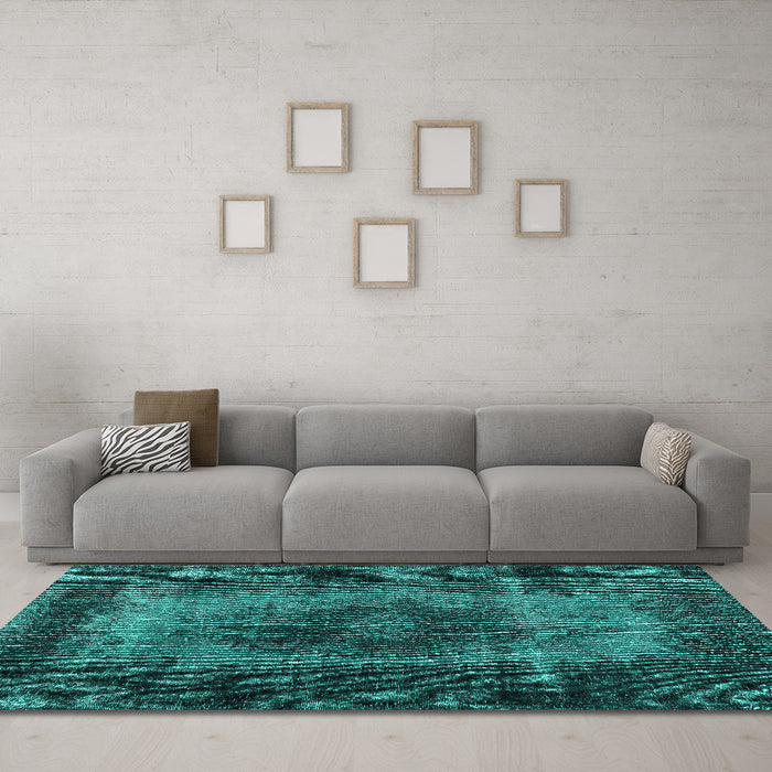 Machine Washable Persian Turquoise Traditional Area Rugs in a Living Room,, wshtr2444turq