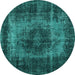 Round Persian Turquoise Traditional Rug, tr2444turq