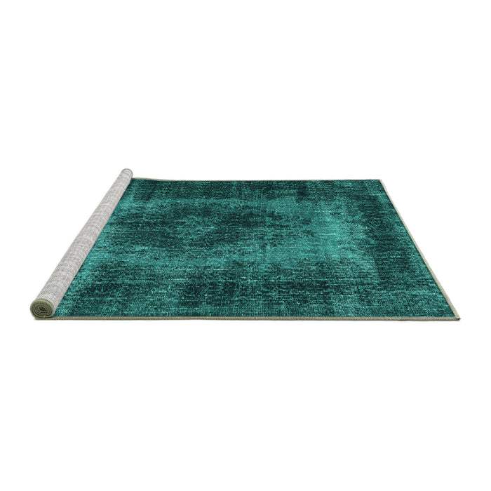 Sideview of Machine Washable Persian Turquoise Traditional Area Rugs, wshtr2444turq
