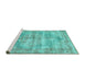 Sideview of Machine Washable Persian Turquoise Traditional Area Rugs, wshtr2445turq