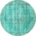 Round Machine Washable Persian Turquoise Traditional Area Rugs, wshtr2445turq