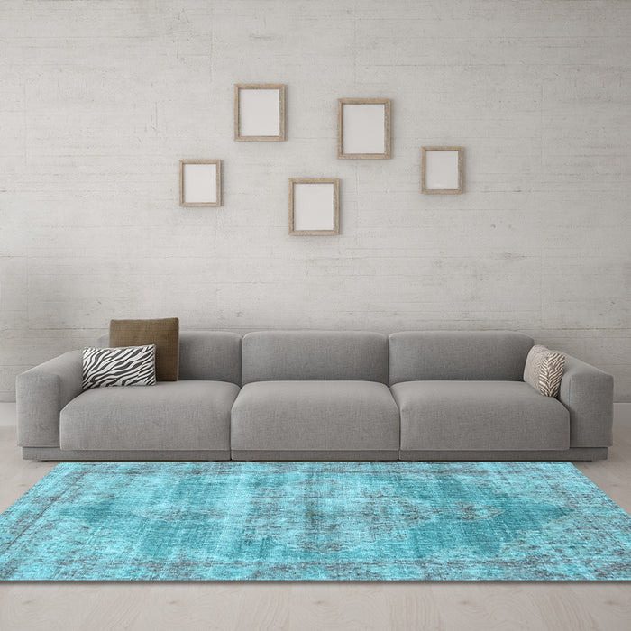 Machine Washable Persian Light Blue Traditional Rug in a Living Room, wshtr2445lblu