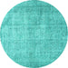 Round Machine Washable Persian Turquoise Traditional Area Rugs, wshtr2446turq