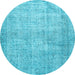 Round Machine Washable Persian Light Blue Traditional Rug, wshtr2446lblu