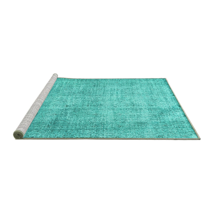 Sideview of Machine Washable Persian Turquoise Traditional Area Rugs, wshtr2446turq