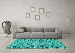 Machine Washable Persian Turquoise Traditional Area Rugs in a Living Room,, wshtr2447turq