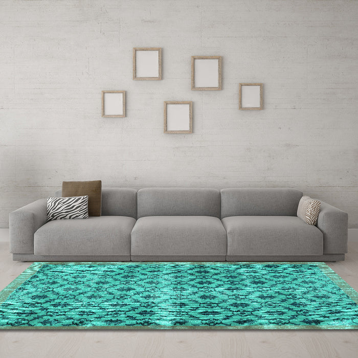 Machine Washable Persian Turquoise Traditional Area Rugs in a Living Room,, wshtr2447turq