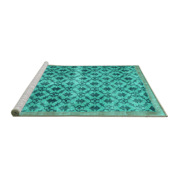 Sideview of Machine Washable Persian Turquoise Traditional Area Rugs, wshtr2447turq