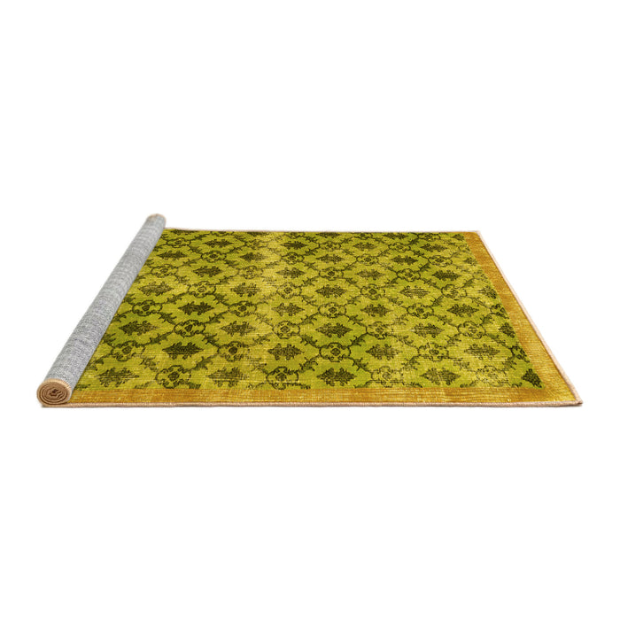 Sideview of Machine Washable Persian Yellow Traditional Rug, wshtr2447yw