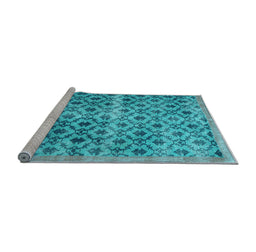 Sideview of Machine Washable Persian Light Blue Traditional Rug, wshtr2447lblu