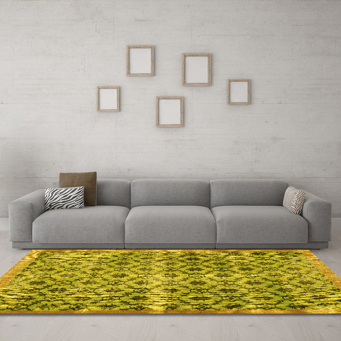 Machine Washable Persian Yellow Traditional Rug in a Living Room, wshtr2447yw
