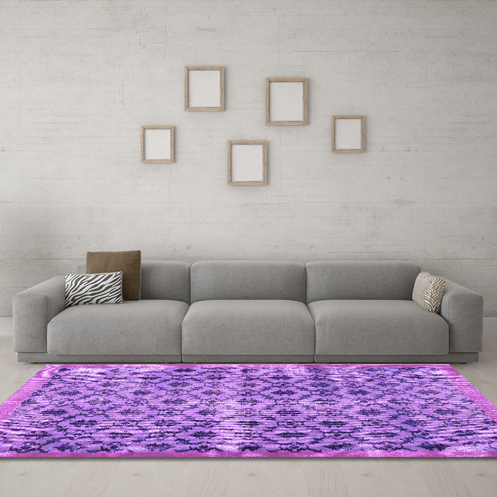 Machine Washable Persian Purple Traditional Area Rugs in a Living Room, wshtr2447pur