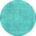 Round Machine Washable Persian Turquoise Traditional Area Rugs, wshtr2448turq