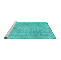 Sideview of Machine Washable Persian Turquoise Traditional Area Rugs, wshtr2448turq