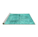 Sideview of Machine Washable Persian Turquoise Traditional Area Rugs, wshtr2449turq