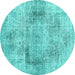 Round Persian Turquoise Traditional Rug, tr2449turq