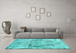 Machine Washable Persian Turquoise Traditional Area Rugs in a Living Room,, wshtr2449turq