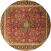 Round Machine Washable Medallion Brown Traditional Rug, wshtr244brn