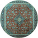 Round Machine Washable Medallion Light Blue Traditional Rug, wshtr244lblu