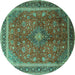 Round Machine Washable Medallion Turquoise Traditional Area Rugs, wshtr244turq