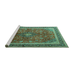 Sideview of Machine Washable Medallion Turquoise Traditional Area Rugs, wshtr244turq