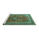 Sideview of Machine Washable Medallion Turquoise Traditional Area Rugs, wshtr244turq