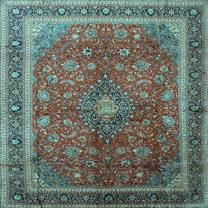 Square Machine Washable Medallion Light Blue Traditional Rug, wshtr244lblu