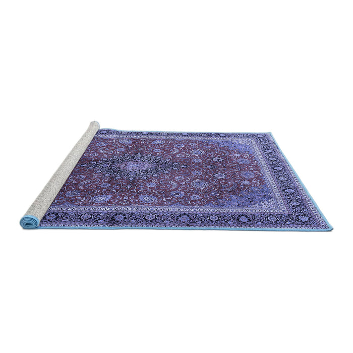 Sideview of Machine Washable Medallion Blue Traditional Rug, wshtr244blu