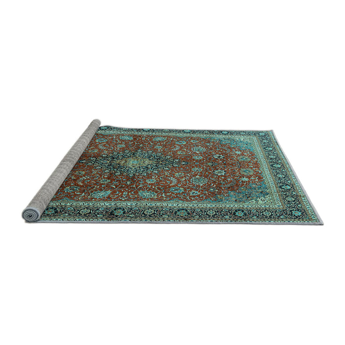 Sideview of Machine Washable Medallion Light Blue Traditional Rug, wshtr244lblu