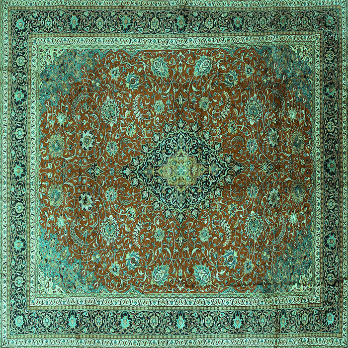 Square Machine Washable Medallion Turquoise Traditional Area Rugs, wshtr244turq