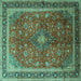 Square Machine Washable Medallion Turquoise Traditional Area Rugs, wshtr244turq