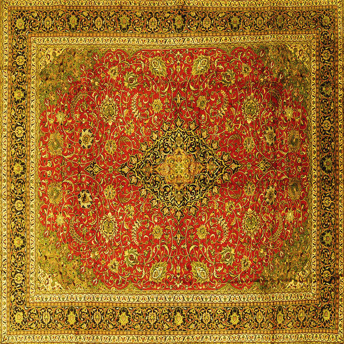 Square Machine Washable Medallion Yellow Traditional Rug, wshtr244yw